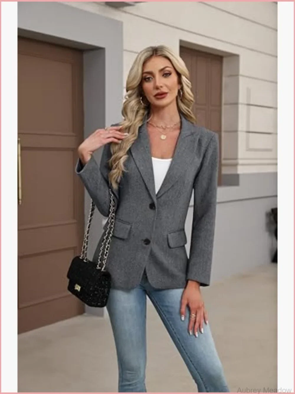 Wool Plaid Blazer Lapel Collar Long Sleeve 2 Button Jacket Business Casual